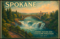 Spokane Nature and City Unite Travel Poster