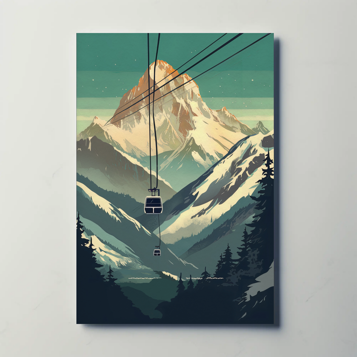 Chalet And Snow Peak Mountain Lodge Vintage Travel Poster
