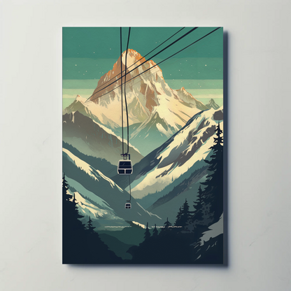 Chalet And Snow Peak Mountain Lodge Vintage Travel Poster