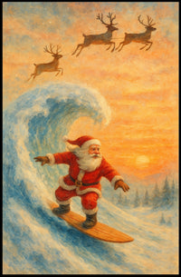 Santa Surfing Christmas Poster: Festive Holiday Decor