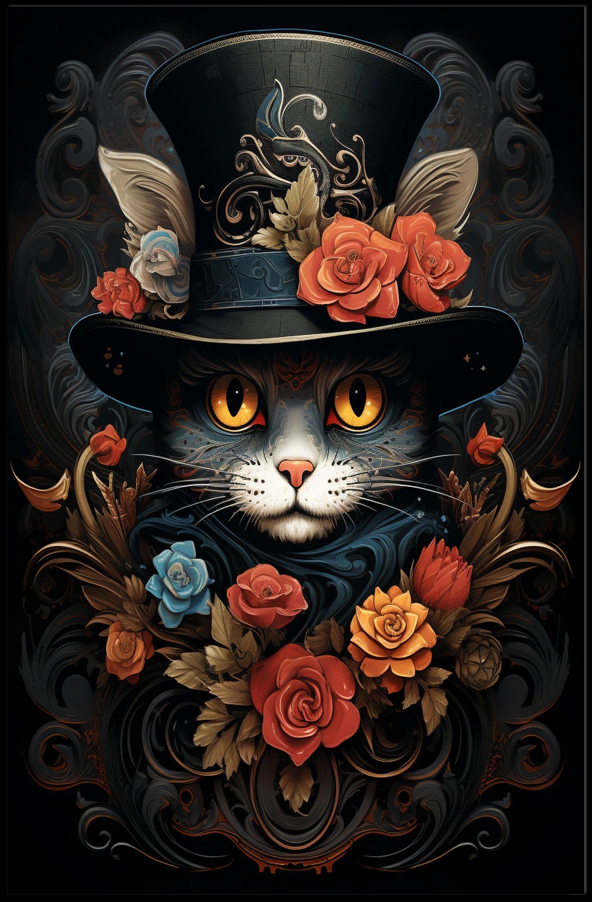 Whimsical Cat in Baroque Top Hat Fantasy Poster