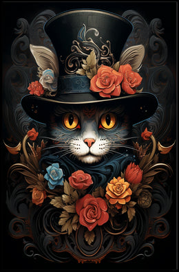 Whimsical Cat in Baroque Top Hat Fantasy Poster