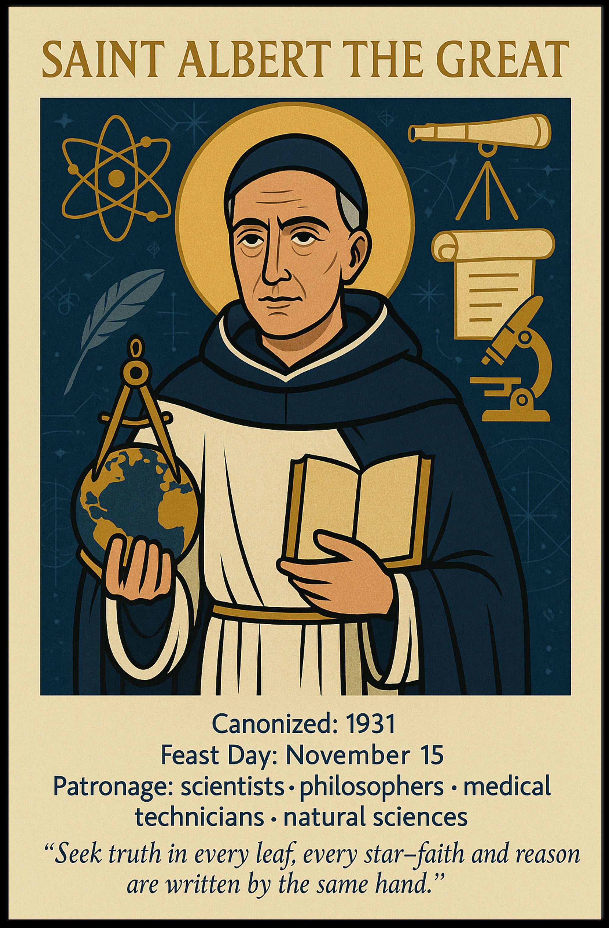 Saint Albert Wisdom Vintage Educational or Infographic Poster