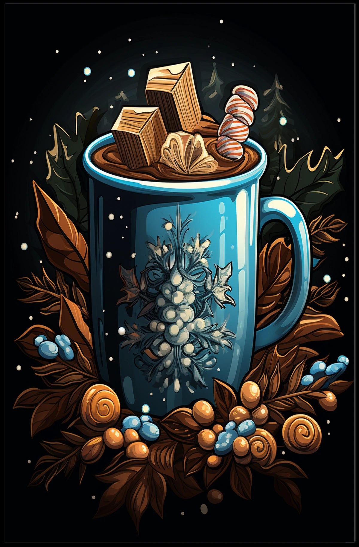 Cozy Holiday Mug: Whimsical Abstract or Artistic Poster