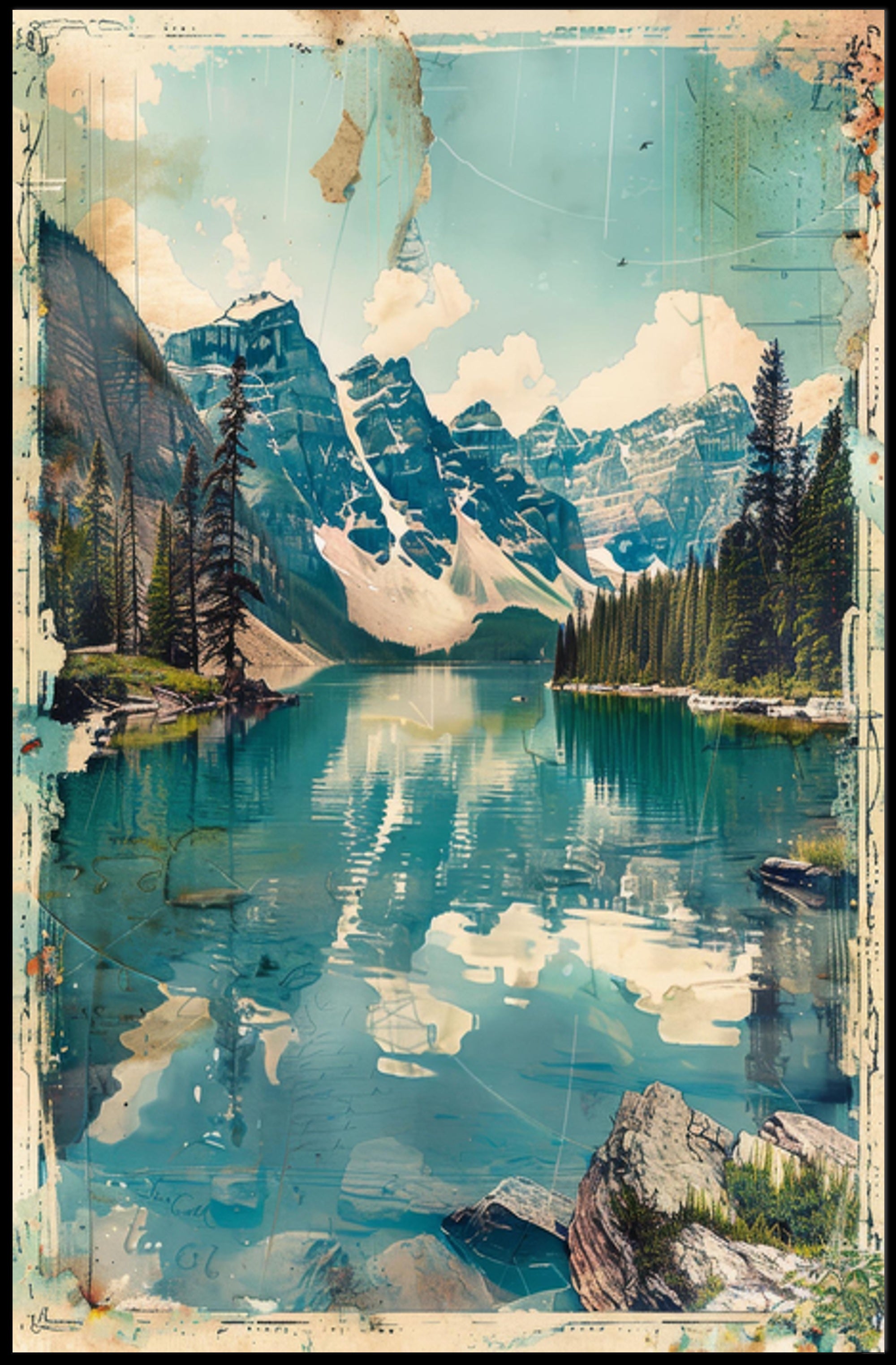 Tranquil Mountain Lake Travel Poster Minimalist