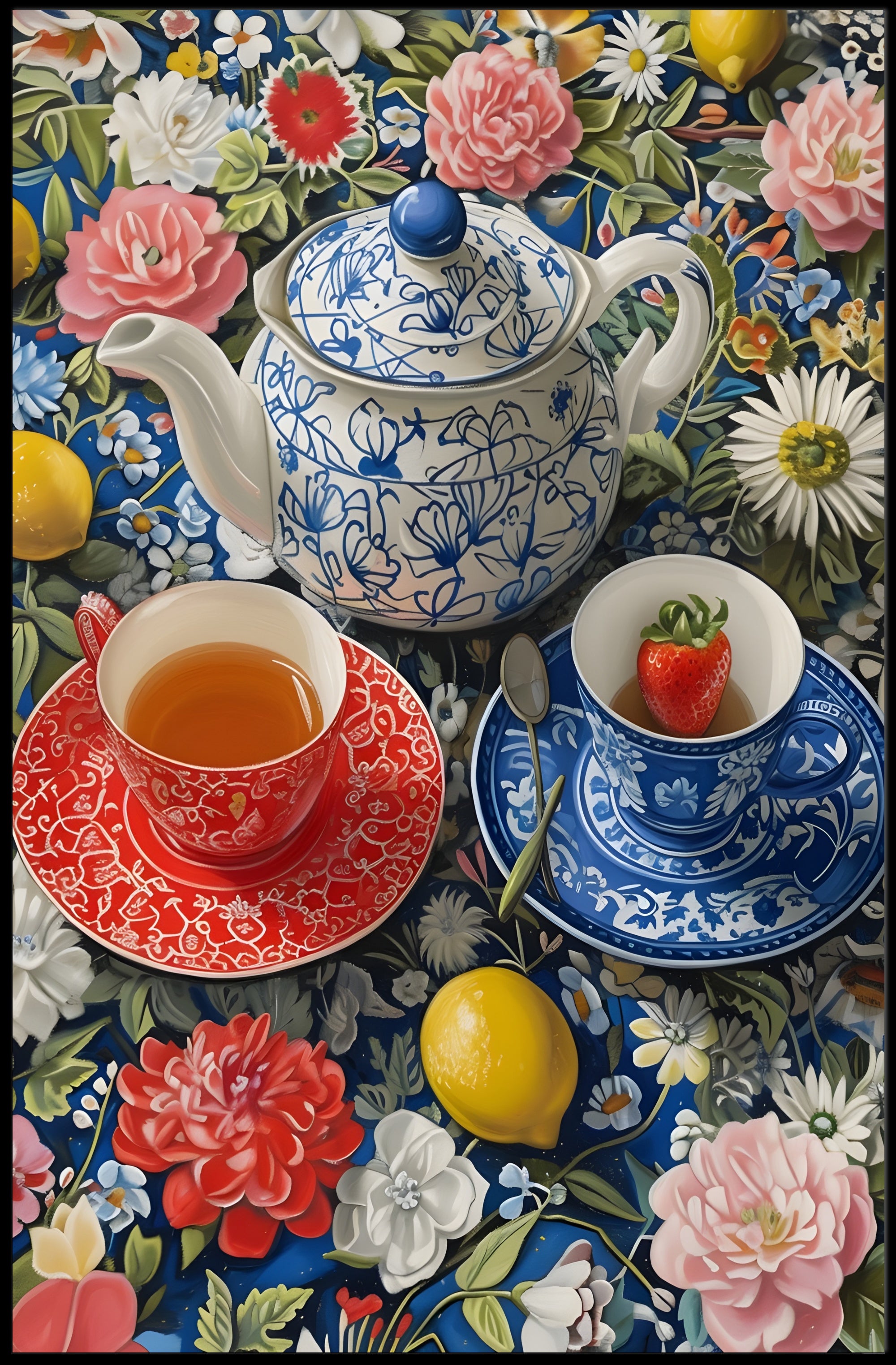 Vibrant Tea Scene Artistic Poster PosterGoat