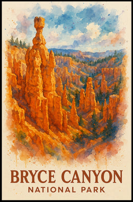 Bryce Canyon Watercolor Poster: Majestic Nature Art Print