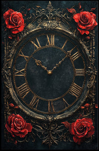 Vintage Roman Clock with Roses Artistic Poster