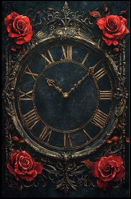 Vintage Roman Clock with Roses Artistic Poster