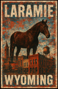 Laramie Horse Vintage City Western Heritage Cultural American West Rustic Skyline Poster