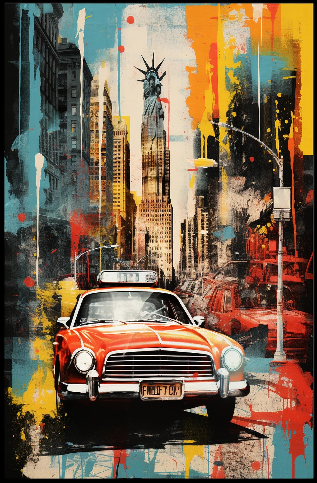 Stylized New York Cityscape Mid-20th Century Travel Poster