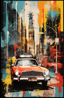 Stylized New York Cityscape Mid-20th Century Travel Poster
