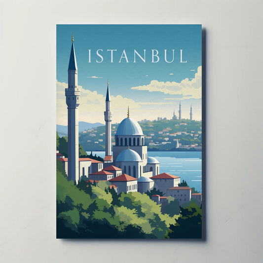 Istanbul Turkey Blue Mosque Skyline Coast Travel Poster