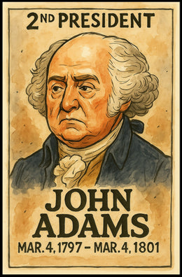 John Adams 2nd President of the United States Exaggerated Cartoon Sketch Poster