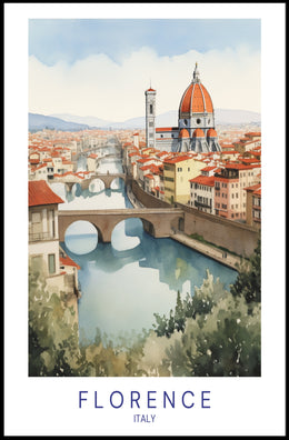 Florence Duomo and Arno River Watercolor Travel Poster PosterGoat
