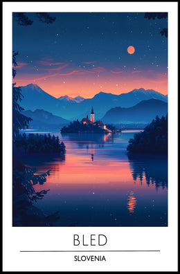 Lake Bled Serene Sunset Travel Poster