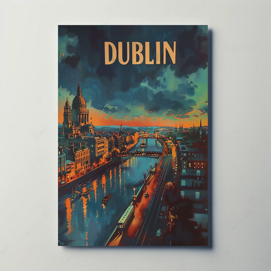 Evening Lights Of Dublin Ireland Travel Poster