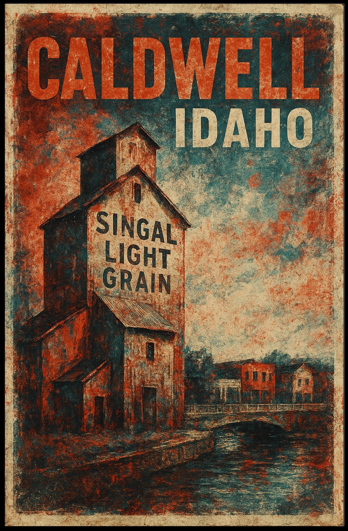 Caldwell Idaho Singal Light Grain Vintage Wanderlust Poster