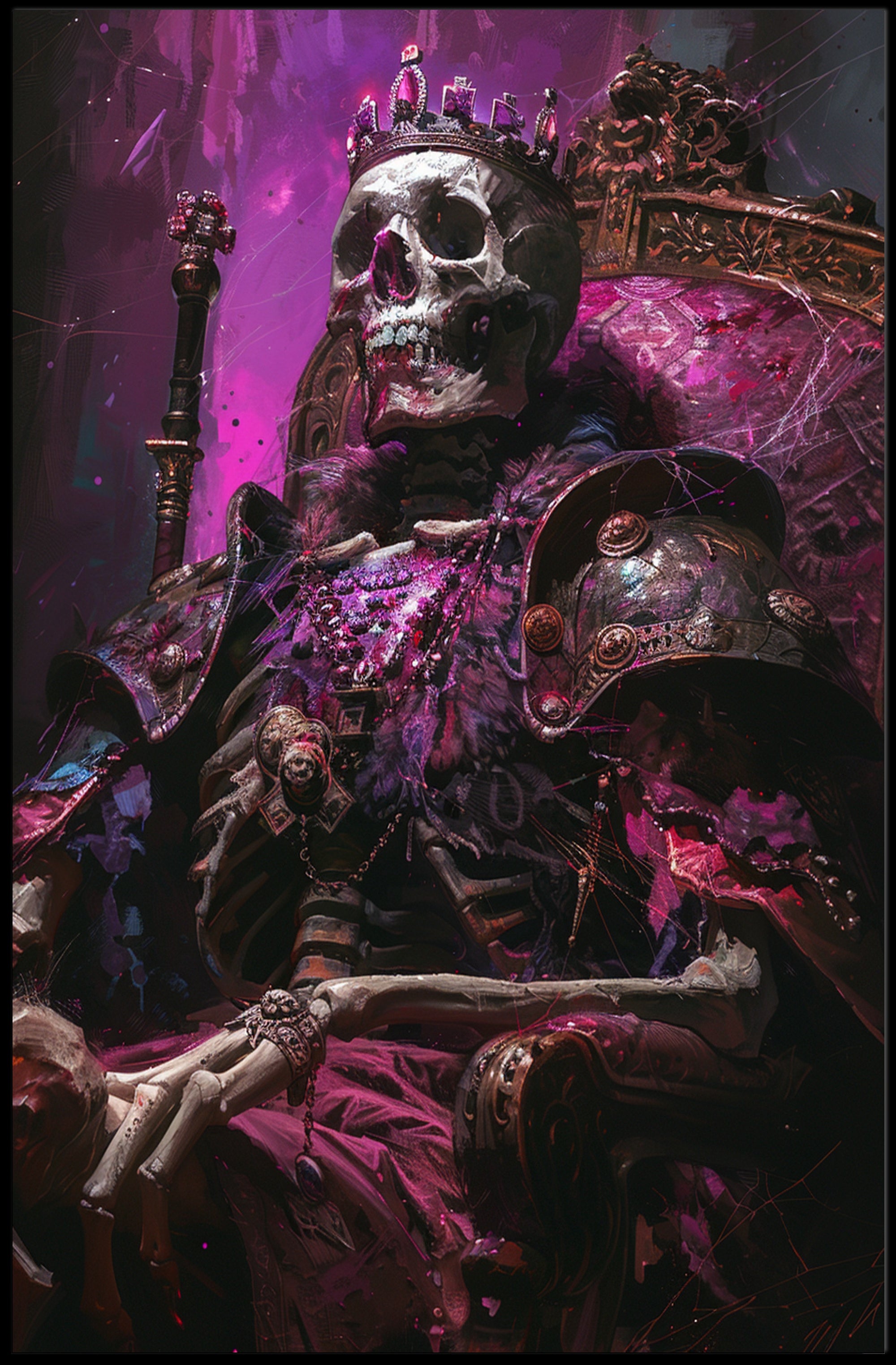 Skeleton King on Gothic Throne Fantasy or Mythology Poster PosterGoat