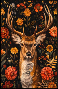 Majestic Deer Floral Wonderland Poster