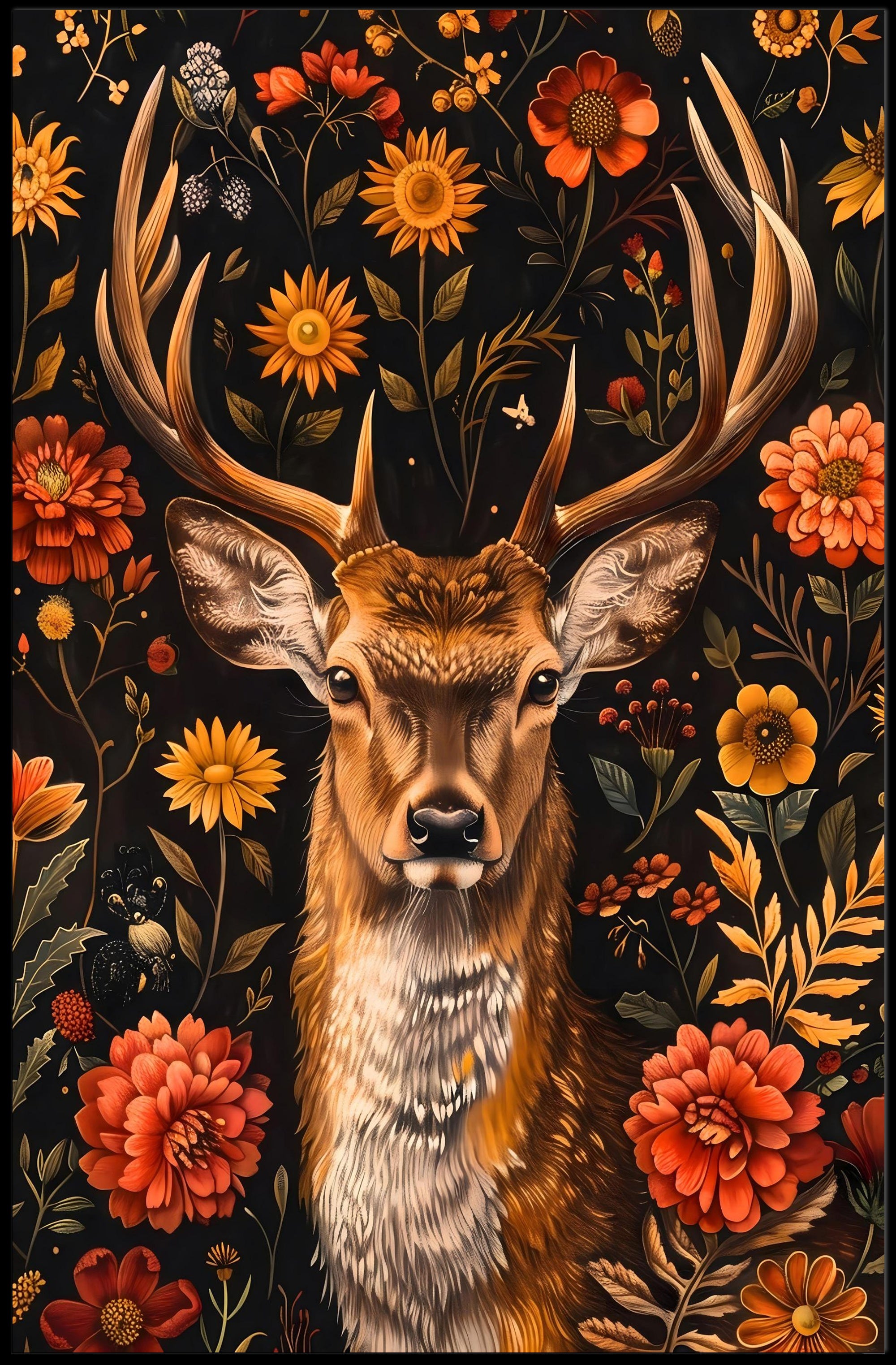 Majestic Deer Floral Wonderland Poster