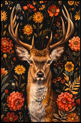 Majestic Deer Floral Wonderland Poster