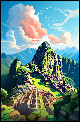 Machu Picchu Majesty: Geometric Travel Poster