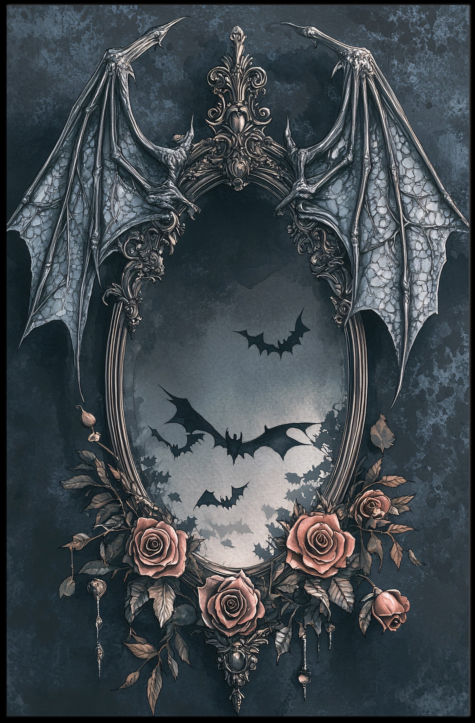 Gothic Elegance Mirror Of Bats Poster