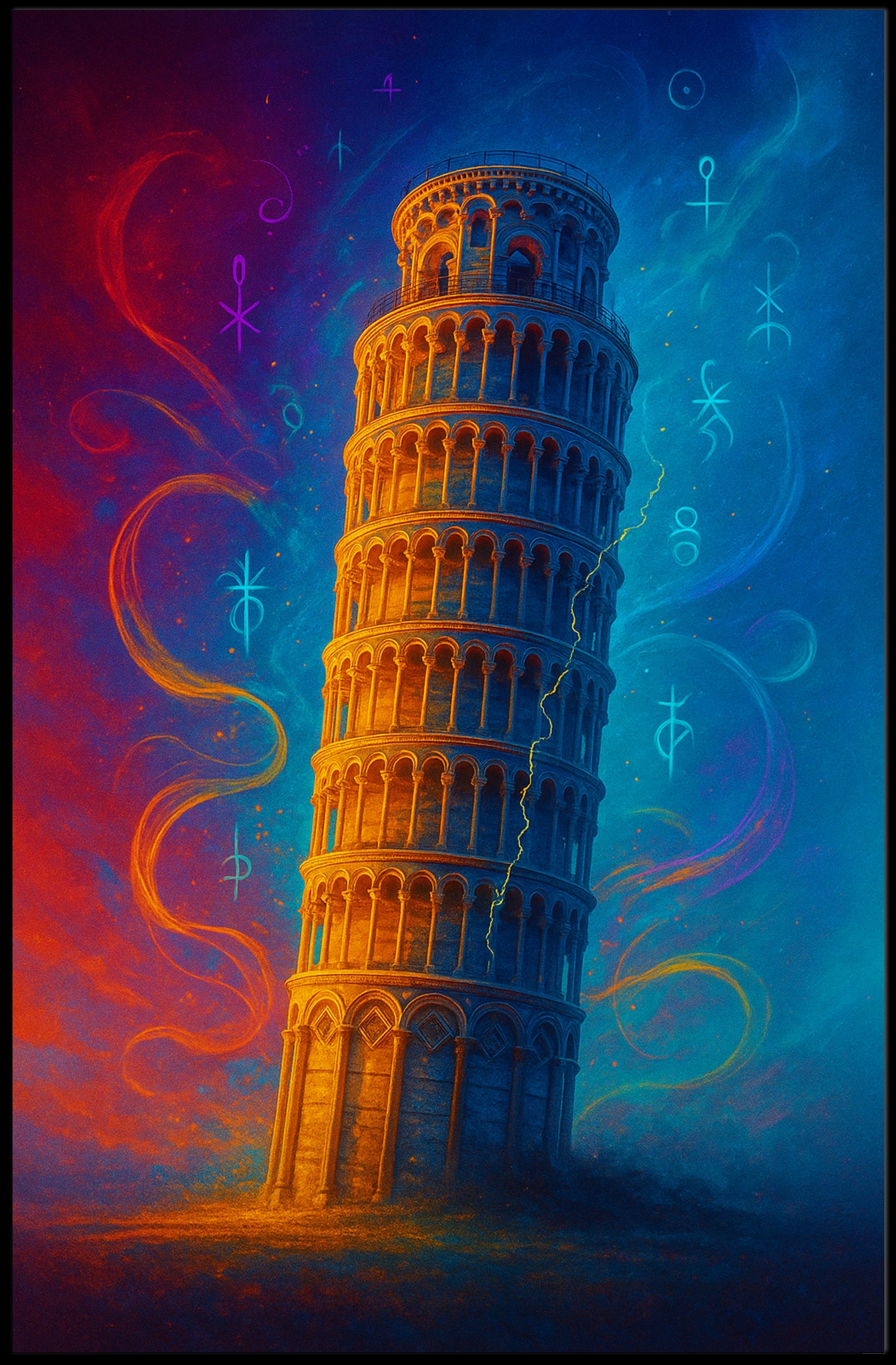 Enchanted Leaning Tower Poster Vintage Travel Wall Art