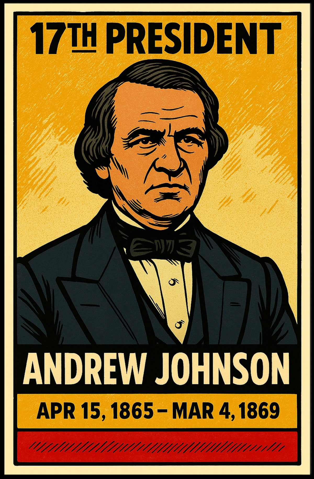 Andrew Johnson 17th President of the United States Inked Comic Style Poster