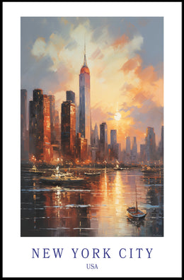 New York City Sunset Skyline Urban or Cityscape Poster PosterGoat