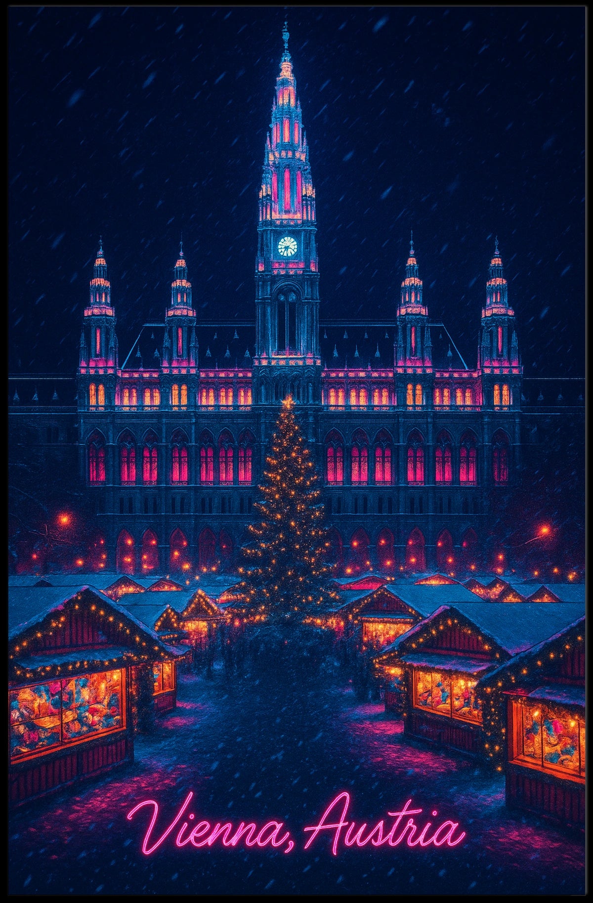 Vienna Christmas Market Vintage Cozy Poster