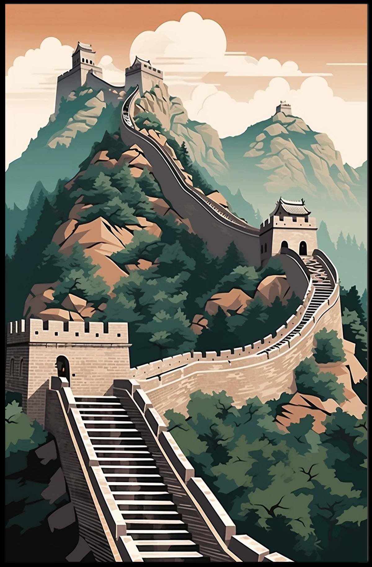 Majestic View of China's Great Wall Cultural Heritage Poster