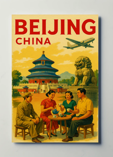 Beijing China Temple Street Scene Travel Poster