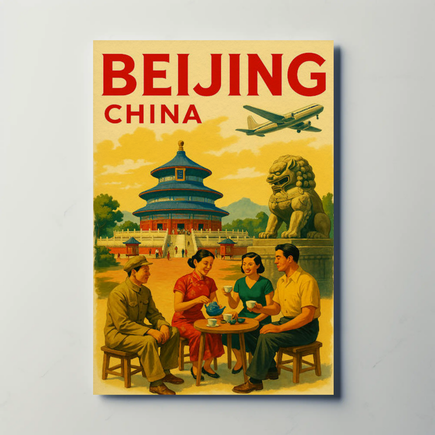 Beijing China Temple Street Scene Travel Poster