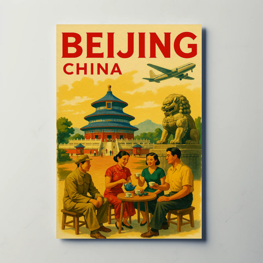 Beijing China Temple Street Scene Travel Poster
