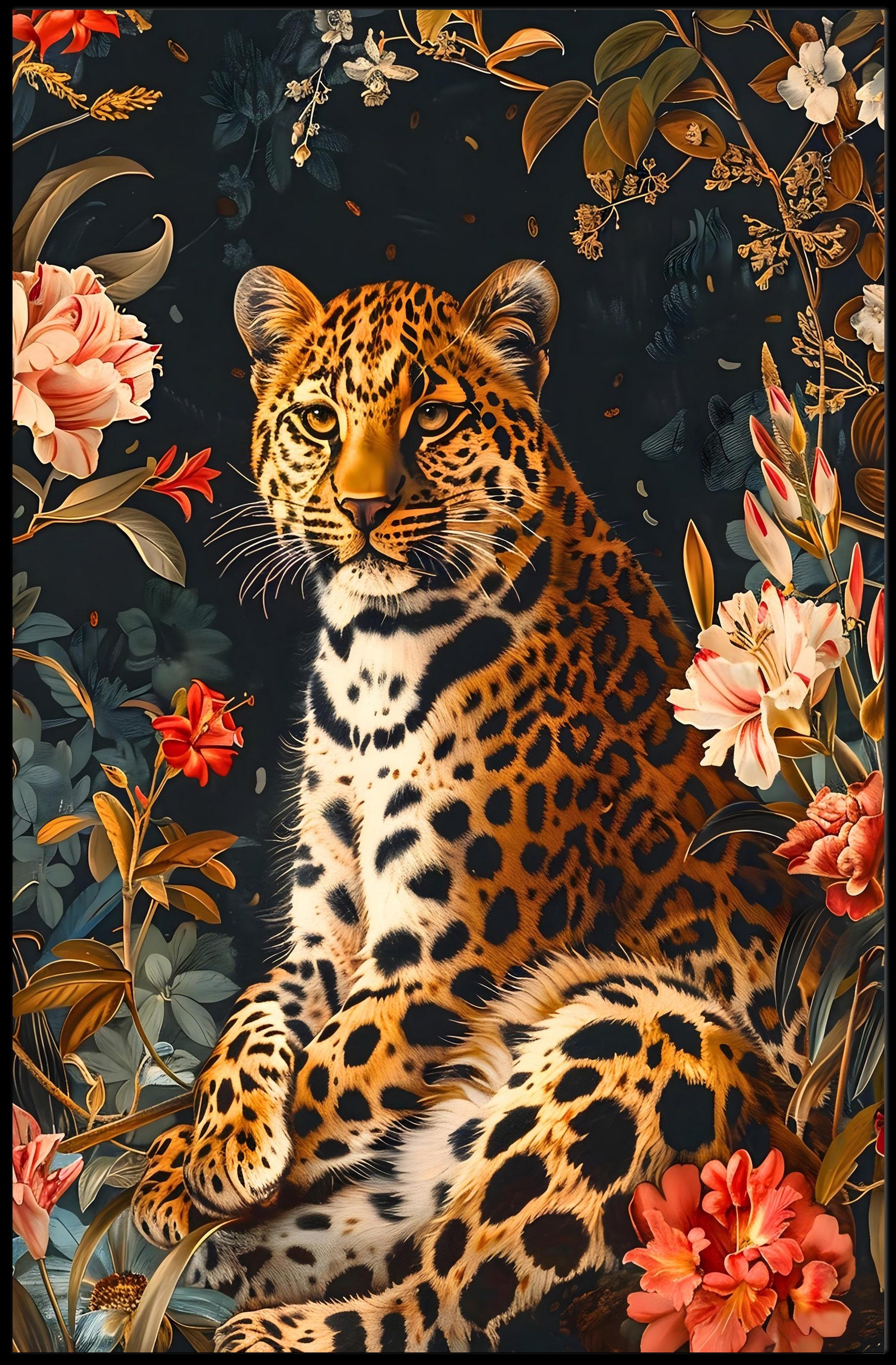 Majestic Leopard Wall Art in Bloom Print
