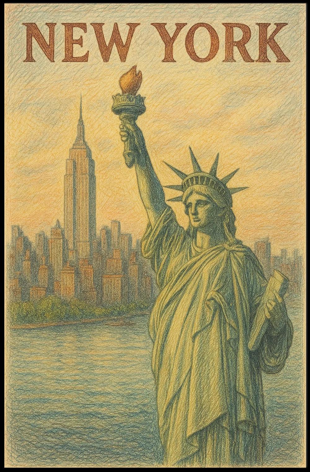 New York Crosshatch Masterpiece Poster Bold City Wall Art