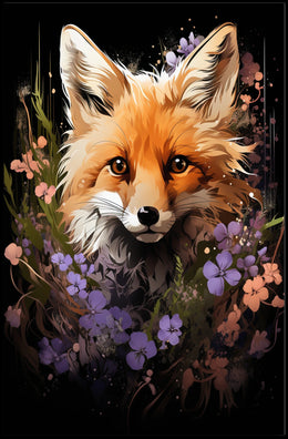 Fox Portrait with Vibrant Floral Surroundings