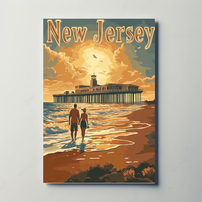 New Jersey Vintage Poster - Sunset at the Pier