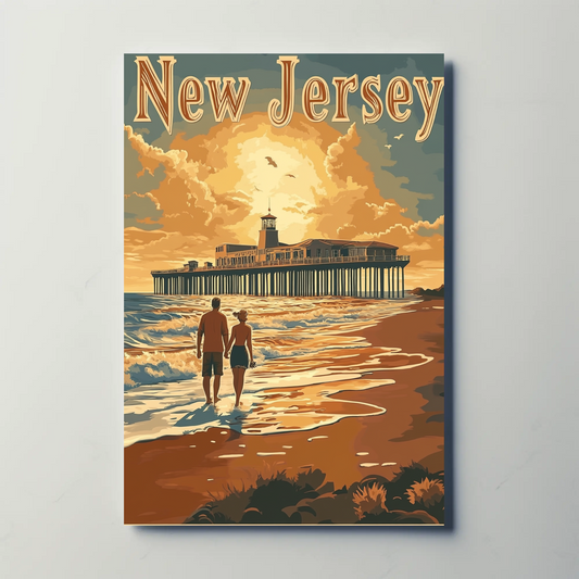New Jersey Vintage Poster - Sunset at the Pier