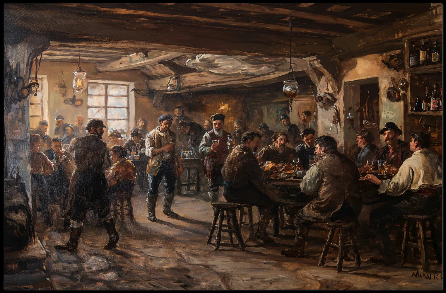 19th-Century European Tavern Scene Art Poster