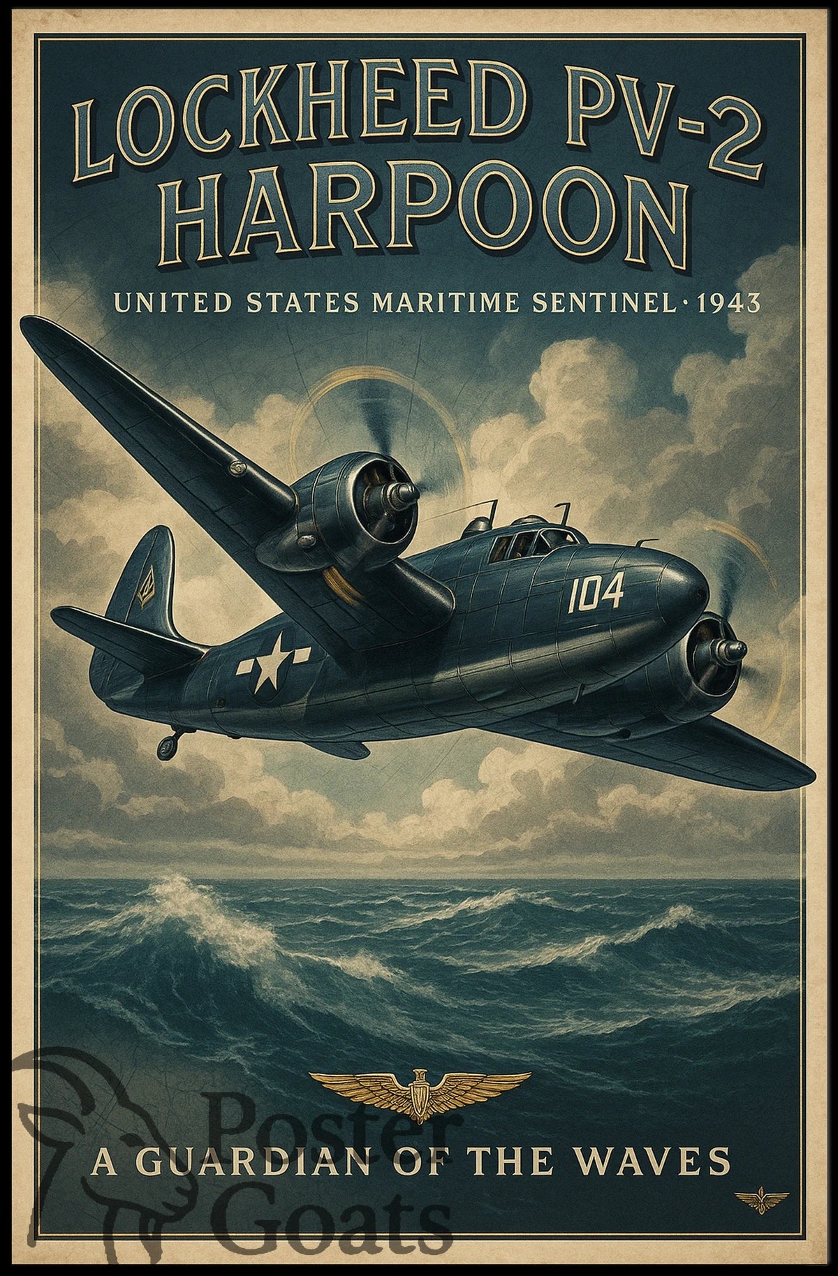 Lockheed PV-2 Harpoon WWII Aircraft Vintage Poster