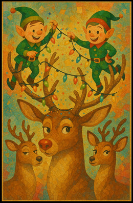 Festive Elves And Reindeer Poster