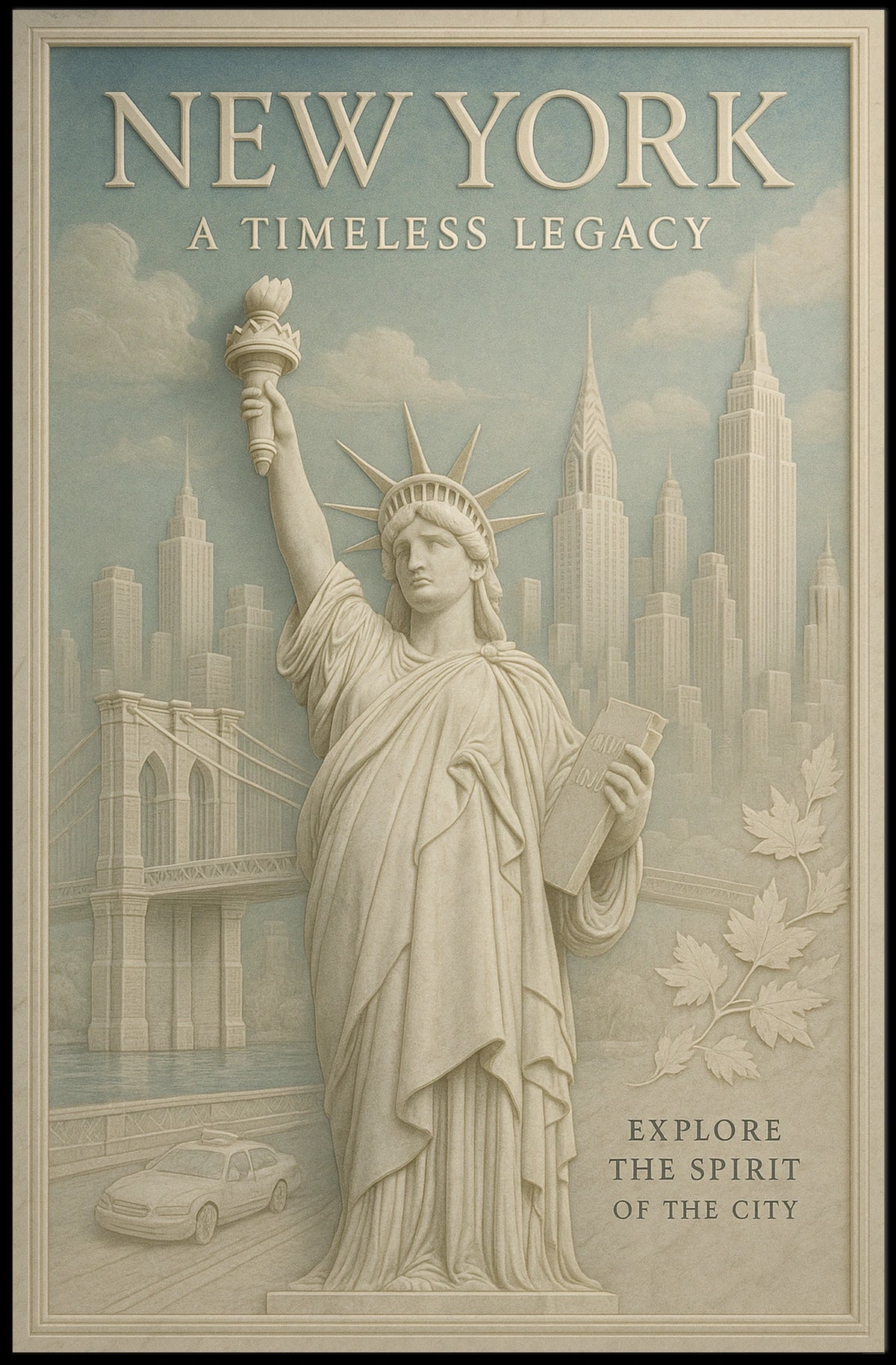 New York Cityscape Grand Skyline Poster Vintage Wall Art