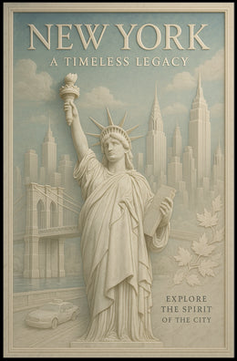 New York Cityscape Grand Skyline Poster Vintage Wall Art