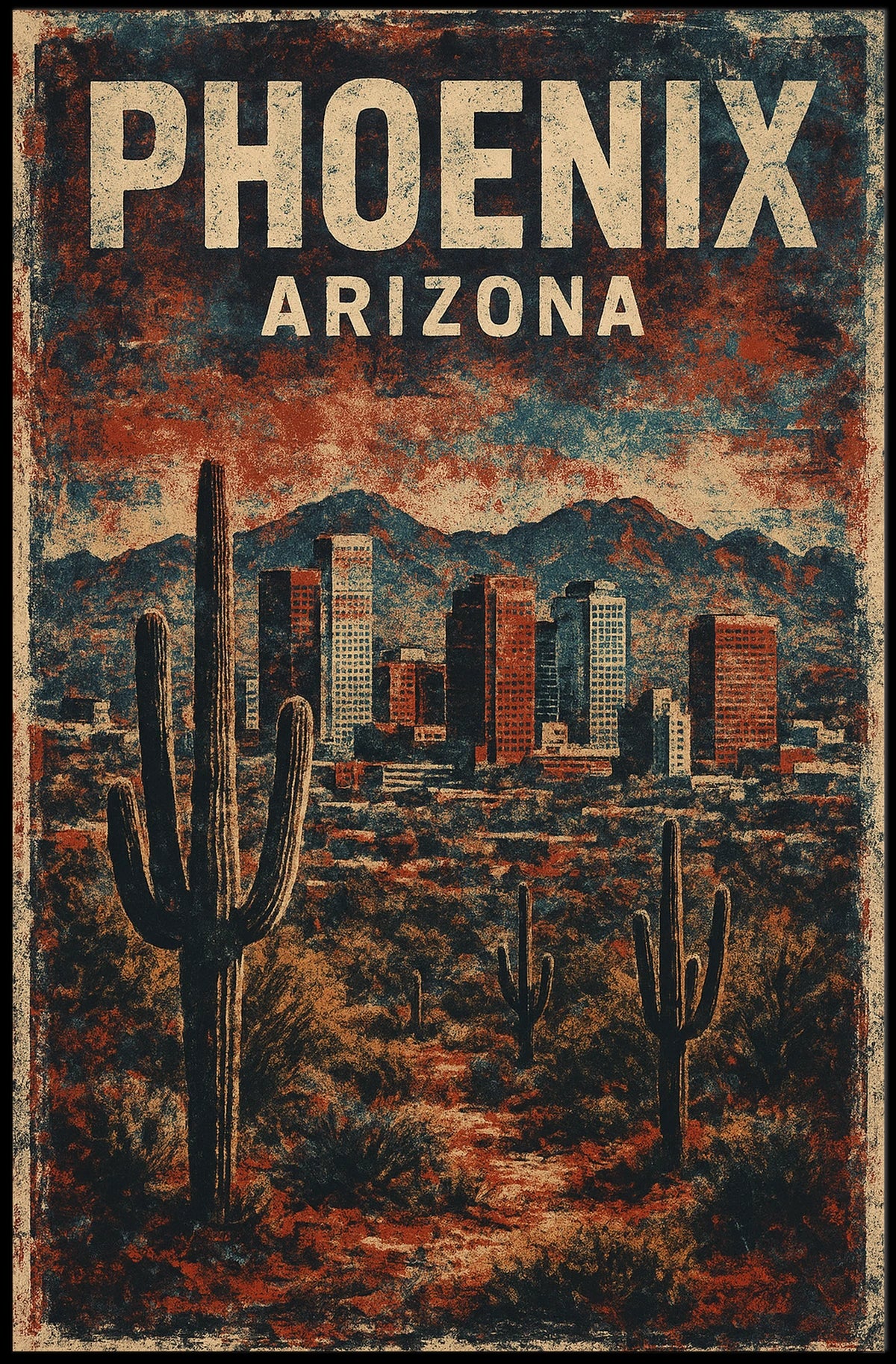 Nostalgic Phoenix Desert Cityscape Vintage Poster