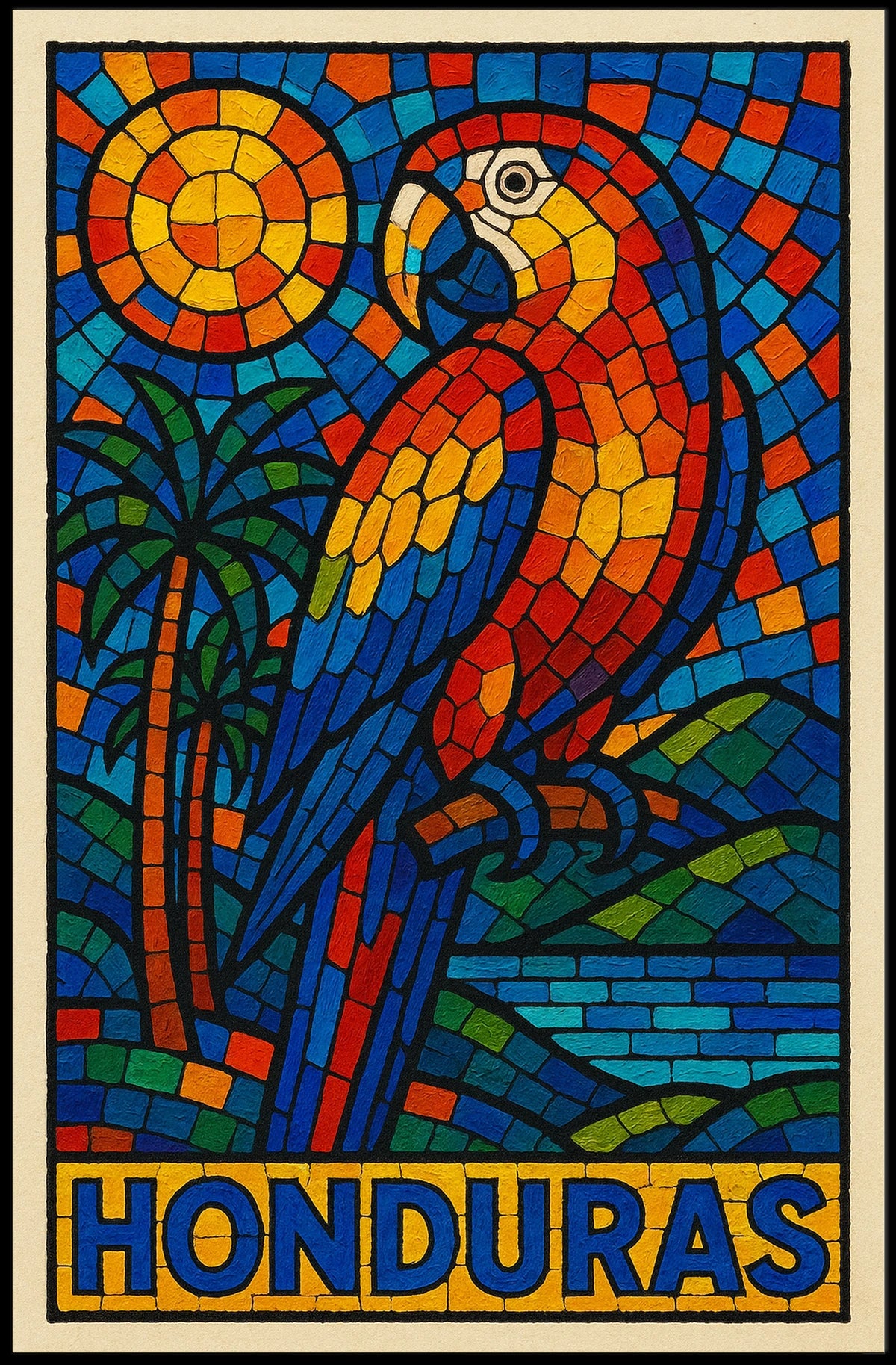 Honduras Vibrant Parrot Mosaic Poster
