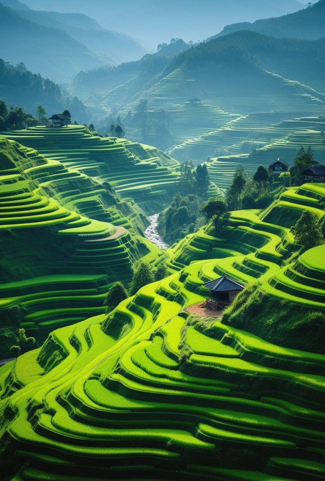 Beautiful Terraced Rice Fields Art Print Cultural Poster
