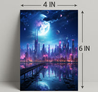 Neon Cityscape Under A Cosmic Sky Poster